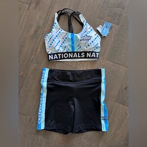 CheerSport Nationals Sports Bra adult small NWT and Shorts medium like new